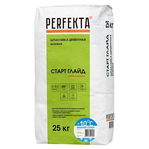Шпатлевка цементная Perfekta Старт Глайд базовая зимняя 25 кг Шпатлевка цементная Perfekta Старт Глайд базовая зимняя 25 кг