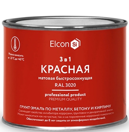Грунт-эмаль по ржавчине Elcon 3 в 1 матовая Ral 3020 красная 0,4 кг