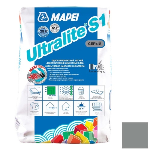 Клей для плитки и камня Mapei Ultralite S1 серый 15 кг