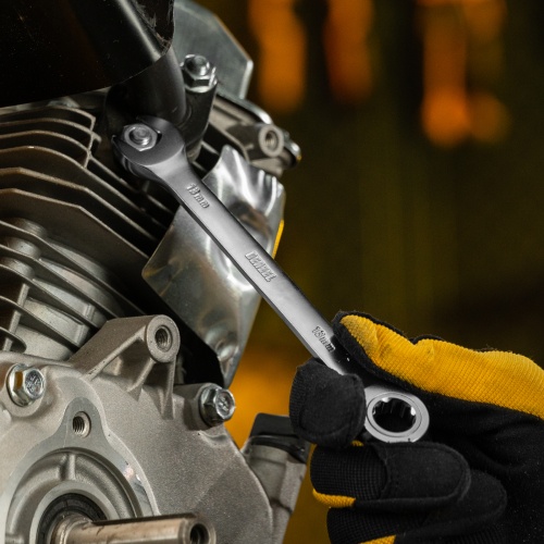 Ключ комбинированный трещоточный, 13 мм, CrV, матовый хром Denzel фото 9