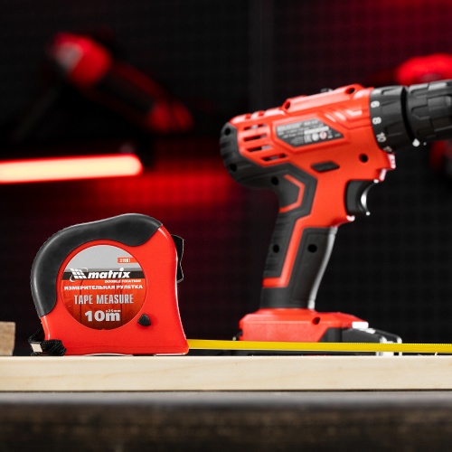 Рулетка Double fixation,10 м х 25 мм,обрезиненный корпус,двойная плавная фиксация Matrix фото 8