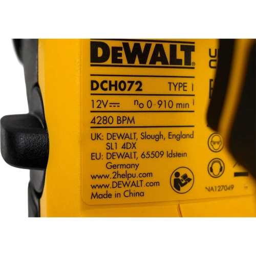 Аккумуляторный перфоратор DEWALT DCH072NT, 12 В, 1.2 Дж, 4280 уд/мин, без АКБ и ЗУ, в кейсе DCH072NT-QW фото 8 Аккумуляторный перфоратор DEWALT DCH072NT, 12 В, 1.2 Дж, 4280 уд/мин, без АКБ и ЗУ, в кейсе DCH072NT-QW фото 8