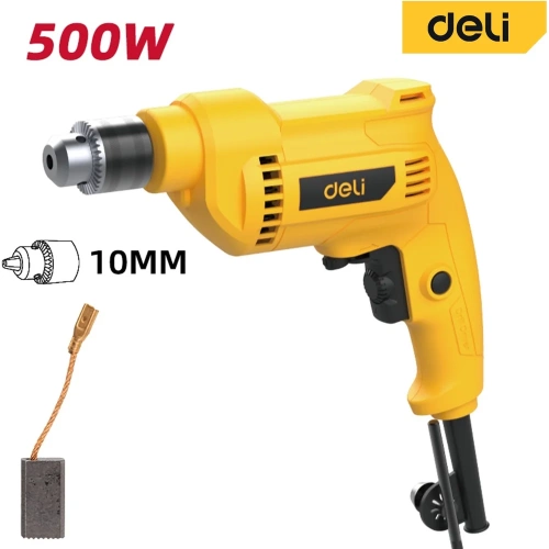 Дрель сетевая DELI 500Вт DL-DZ10-E3 (ключевой патрон 10мм, 3300 об/мин, картон) 202427 фото 3
