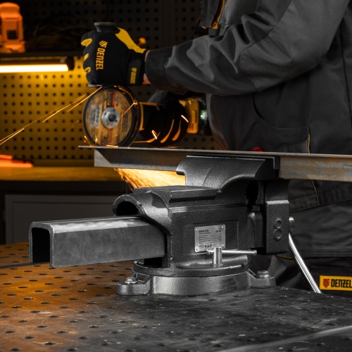 Тиски слесарные BVH-200, 200 мм, поворотные, стальная направляющая, с наковальней //Denzel фото 35