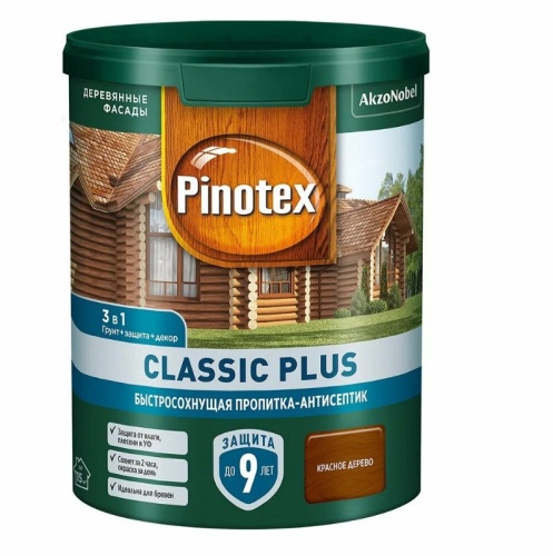 Пропитка-антисептик быстросохнущая 3 в 1 Pinotex Classic Plus красное дерево 0,9 л Пропитка-антисептик быстросохнущая 3 в 1 Pinotex Classic Plus красное дерево 0,9 л