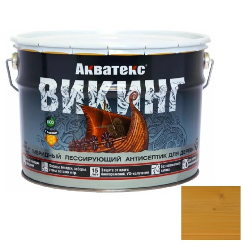 Антисептик для дерева гибридный Акватекс Викинг лессирующий полуматовый Сосна 9 л