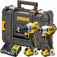 Аккумуляторный набор DEWALT DCK2110L2T, 12 В: дрель-шуруповерт DCD701 + шуруповерт DCF801, с 2 АКБ 3 Ач и ЗУ, в кейсе TSTAK DCK2110L2T-QW