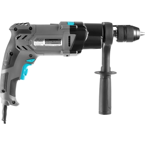 Дрель ударная Tesla TD1100С 1100Вт, 13мм 0-3000/0-1100об/мин, две скорости, мет патрон в коробке 843193 фото 3