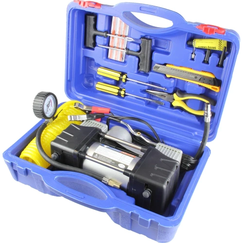 Компрессор Nova Bright АК-75 двухпоршневой, до 75 л/мин., 150 PSI, 12В, пластиковый кейс с инструментами 36448 фото 3
