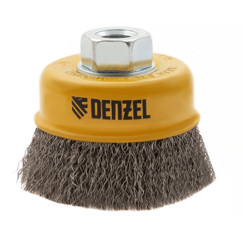 Щетка для УШМ, 75 мм, "Чашка", витая нержавеющая проволока 0.3 мм, М14 Denzel фото 2