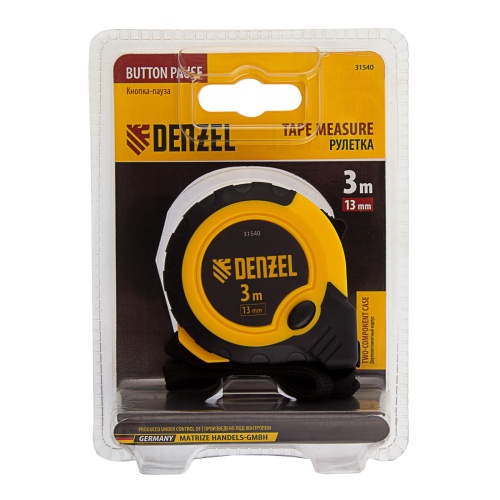 Рулетка 3м х 13мм, двухкомп. корпус, кнопка-пауза Denzel фото 8