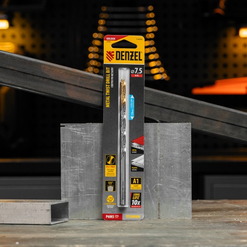 Сверло спиральное по металлу 7,5 х 156 мм, Р6М5, Golden Tip, удлиненное Denzel фото 7