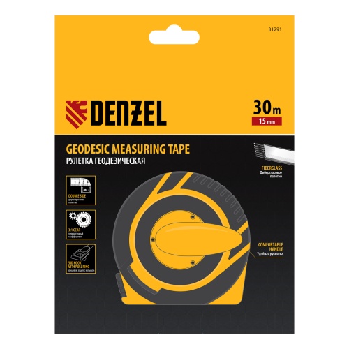 Рулетка геодезическая 30 м х 15 мм, закрытый корпус, фиберглассовая лента Denzel фото 8