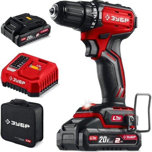 Бесщеточная дрель-шуруповерт, сумка ЗУБР 20 В, 45 Н·м, 2 АКБ LMS (2 А·ч) ДБ-45-22