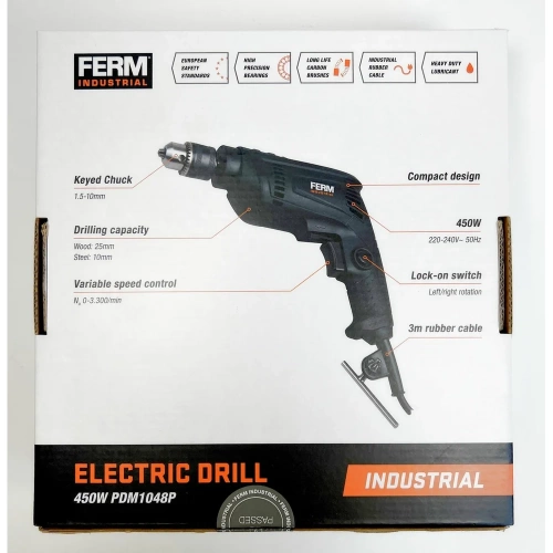 Дрель FERM IND 450W, 0-3300 об/мин, сталь/дерево-10/25 мм 5010000012 PDM1048P фото 11