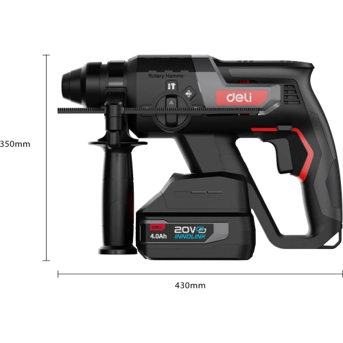 Перфоратор аккумуляторный DELI DE-DC20-2D4 (2 АКБ + ЗУ, 20В х 4Ач, SDS PLUS, 2Дж, 4750 уд/мин, кейс) 164374 фото 9