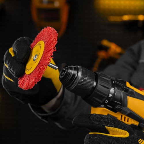 Щетка для дрели, 100 мм, Плоская, со шпилькой, нейлоновая щетина Denzel фото 7