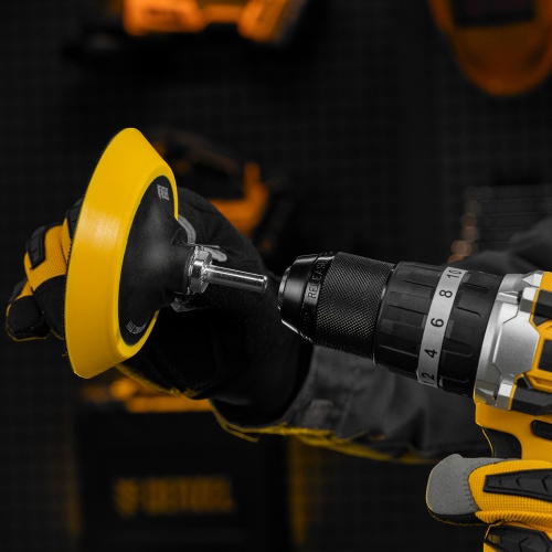 Тарелка опорная для дрели и УШМ с липучкой, 115 мм, мягкая, с адаптером c М14 на d8 Denzel фото 8