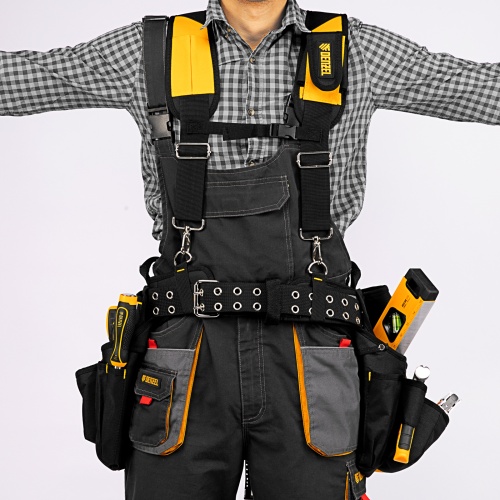Пояс монтажника усиленный, с лямками, сумки поясные, держатель для молотка Denzel фото 12