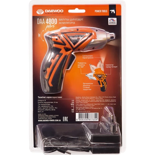 Аккумуляторная отвертка DAEWOO с набором бит и насадок DAА 4800 Plus DAA 4800 Plus фото 6