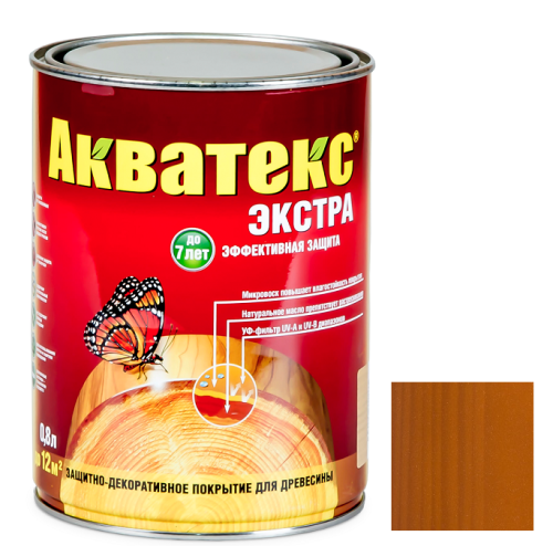 Покрытие алкидное защитно-декоративное для древесины Акватекс Экстра полуглянцевое Тик 0,8 л