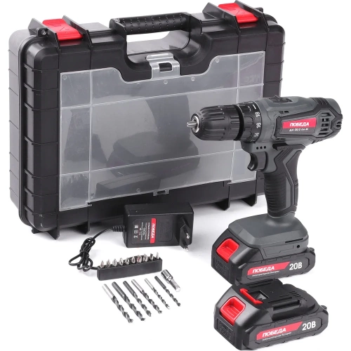 Аккумуляторная дрель-шуруповерт ПОБЕДА ДА-20/2 Ли-М, 20В, 2,0Ач, 2 АКБ, 38Нм, кейс, комплект сверл и бит 180201702 фото 9 Аккумуляторная дрель-шуруповерт ПОБЕДА ДА-20/2 Ли-М, 20В, 2,0Ач, 2 АКБ, 38Нм, кейс, комплект сверл и бит 180201702 фото 9