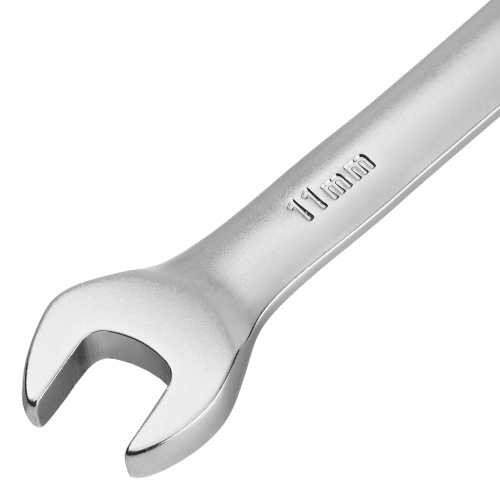 Ключ комбинированный трещоточный, 11 мм, CrV, матовый хром Denzel фото 3