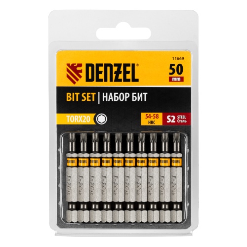 Бита TX 20х50, сталь S2, шестигранный профиль, 10 шт. Е 6,3 Denzel фото 3 Бита TX 20х50, сталь S2, шестигранный профиль, 10 шт. Е 6,3 Denzel фото 3