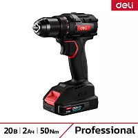 Дрель-шуруповерт аккумуляторная DELI DE-DZ20-1D2 (2 акб, 20В х 2Ач, ЗУ, патрон 10мм, 50Нм, сумка) 164326