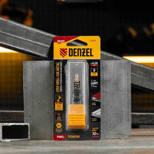 Сверло ступенчатое 4-6-8-10-12-14-16-18-20 мм, Р6М5, 6-гр. хвостовик Denzel фото 8