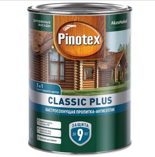 Пропитка-антисептик для древесины Pinotex Classic Plus 3 в 1 База CLR 0,9 л