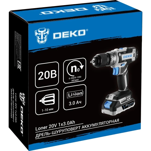 Аккумуляторная дрель-шуруповерт DEKO Loner 20V, 20В, 1x3.0Ач 085-1006 фото 9