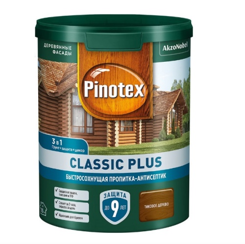 Пропитка-антисептик быстросохнущая 3 в 1 Pinotex Classic Plus тиковое дерево 0,9 л Пропитка-антисептик быстросохнущая 3 в 1 Pinotex Classic Plus тиковое дерево 0,9 л