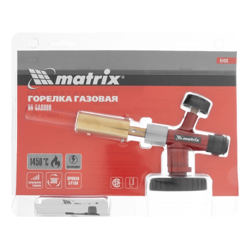Профессиональная горелка на газовый баллон, пьезоподжиг, металлический корпус Matrix фото 10