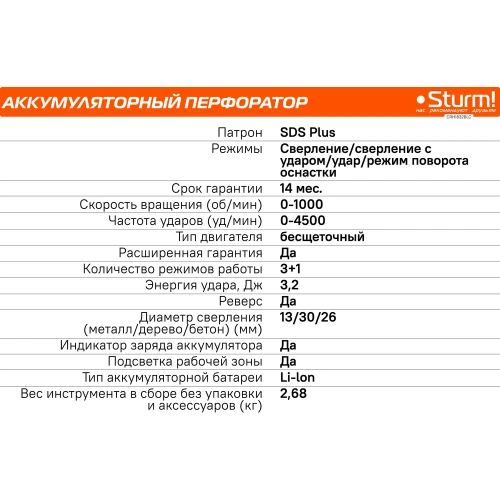 Аккумуляторный перфоратор Sturm 1BatterySystem CRH1832BLC фото 11 Аккумуляторный перфоратор Sturm 1BatterySystem CRH1832BLC фото 11