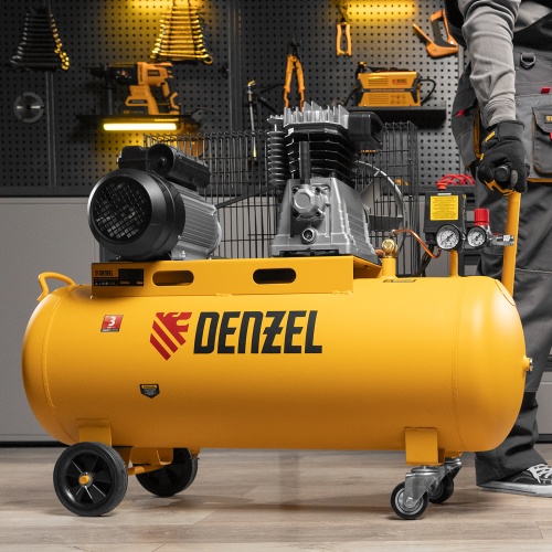 Компрессор воздушный BCI2300/100, ременный привод, 2.3 кВт, 100 литров, 400 л/мин Denzel фото 17