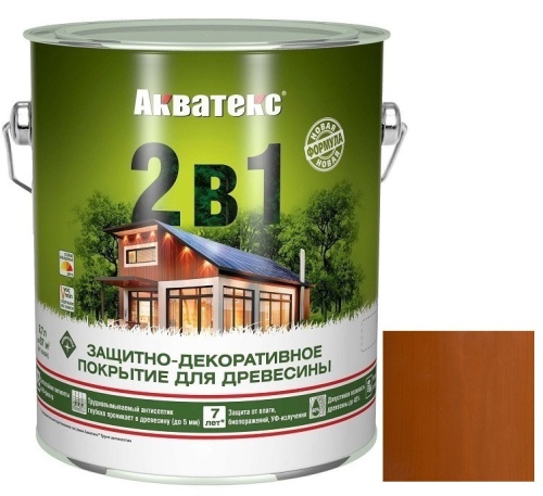 Покрытие алкидное защитно-декоративное для древесины Акватекс 2 в 1 полуматовое Тик 9 л