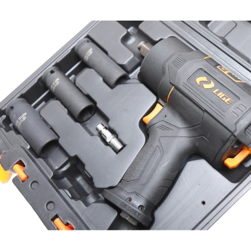Пневмогайковерт ударный LIGE 1/2" с комплектом головок (17,19,22мм) 6пр. (рабочий диапозон 270-800Nm, max 1560Nm, 8500 об/мин, 6bar, 184 л/мин) в кейсе LG-40101S 308375 фото 4