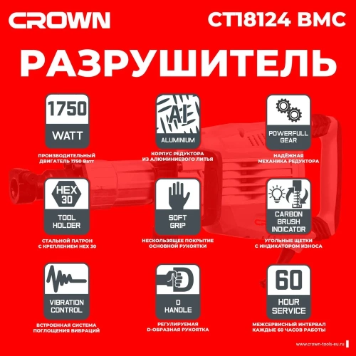 Отбойный молоток Crown CT18124 BMC фото 6 Отбойный молоток Crown CT18124 BMC фото 6