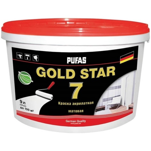 Краска акрилатная Pufas Gold Star 7 морозостойкая матовая основа D 9 л/11,6 кг Краска акрилатная Pufas Gold Star 7 морозостойкая матовая основа D 9 л/11,6 кг