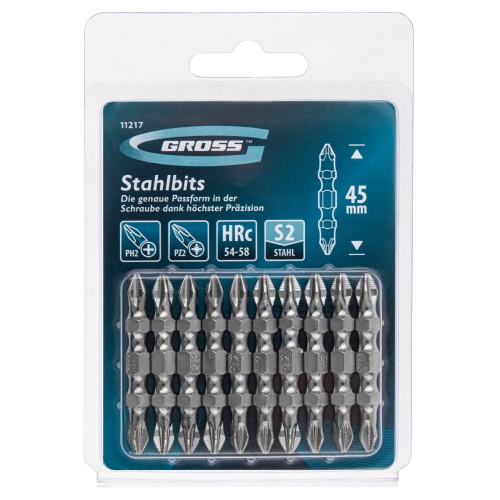 Бита двухсторонняя, PH2-PZ2 х 45 мм, сталь S2, 10 шт. Gross фото 4