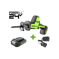 Пила сабельная GreenWorks GPT-CRS-25, 24V, б/щет, 0-3000/мин, рез 80мм по дереву, LED, 1x2Ач, ЗУ, коробка 1200507VUA