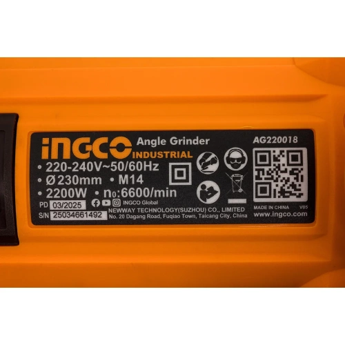 Угловая шлифовальная машина INGCO 2200 Вт AG220018 фото 10