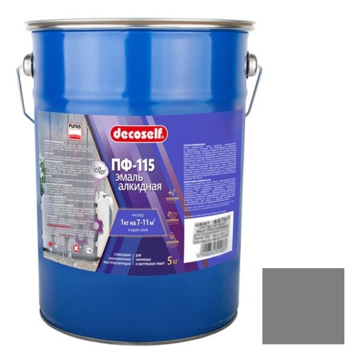 Эмаль Pufas Decoself ПФ-115 серая 5 кг/3,7 л Эмаль Pufas Decoself ПФ-115 серая 5 кг/3,7 л