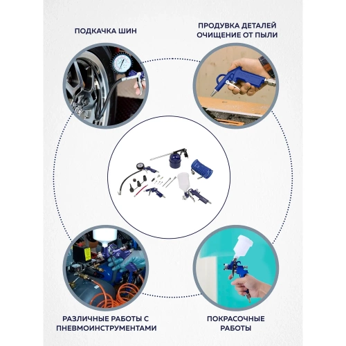 Набор пневмоинструмента Forsage 18 предметов, краскопульт-сопло 1.5 мм, обдувочник-сопла 110,140 мм, подкачка+10 адаптеров, 1 шланг для подкачки, промывка, шланг 5м F-8031K18-G /E-70/(52048) фото 9 Набор пневмоинструмента Forsage 18 предметов, краскопульт-сопло 1.5 мм, обдувочник-сопла 110,140 мм, подкачка+10 адаптеров, 1 шланг для подкачки, промывка, шланг 5м F-8031K18-G /E-70/(52048) фото 9