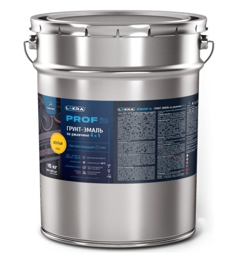 Грунт-эмаль по ржавчине 4 в 1 Лакра Prof it желтый 15 кг