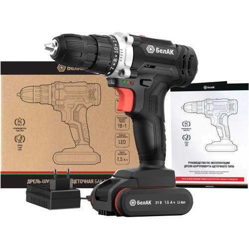 Дрель-шуруповерт БелАК щеточная, 21V 40Hm, в коробке, 1 АКБ БАК.53310 Дрель-шуруповерт БелАК щеточная, 21V 40Hm, в коробке, 1 АКБ БАК.53310