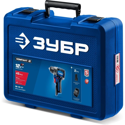 Дрель-шуруповерт ЗУБР Профессионал компакт, 12В, 45Нм, 1 аккумулятор, тип Т7, 2А·ч, кейс DB-121-21 фото 10 Дрель-шуруповерт ЗУБР Профессионал компакт, 12В, 45Нм, 1 аккумулятор, тип Т7, 2А·ч, кейс DB-121-21 фото 10