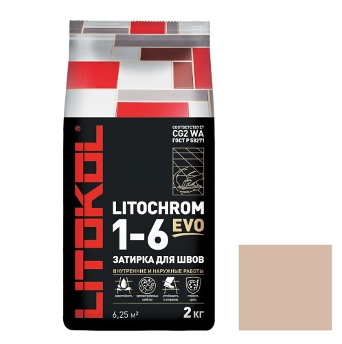 Затирка цементная для швов Litokol Litochrom 1-6 Evo LE.225 Бежевый 2 кг