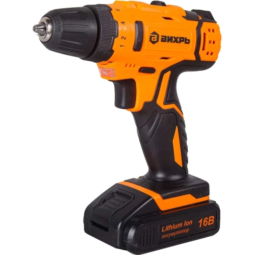 Аккумуляторная дрель-шуруповерт Вихрь ДА-16Л-2КА с набором оснастки, 65 предметов 72/14/49